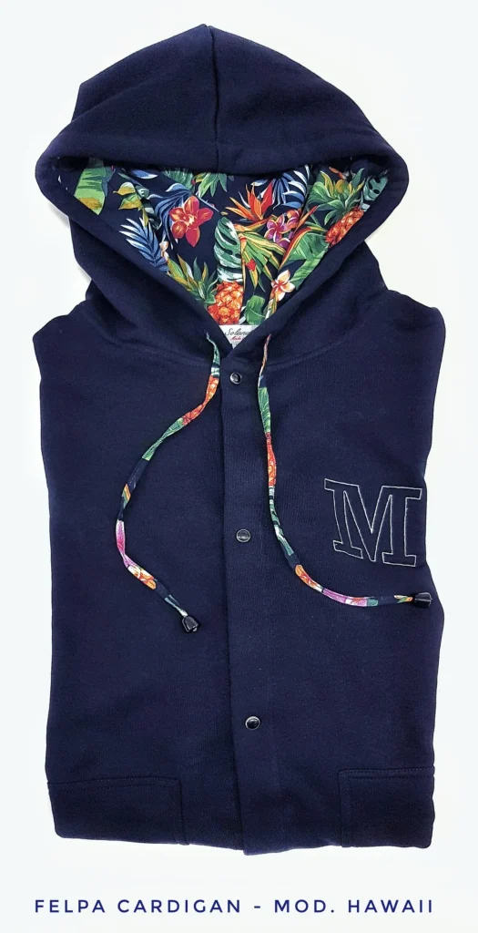 Felpa cardigan BLU con Cappuccio interno tessuto hawaii made in Italy Fantasia 100% cotone  Unisex Sweatshirt blue Hoodie