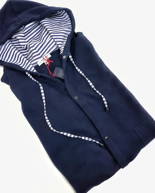 Felpa cardigan BLU con Cappuccio tessuto rigato bianco blu made in Italy Fantasia 100% cotone  Unisex Sweatshirt blue Hoodie