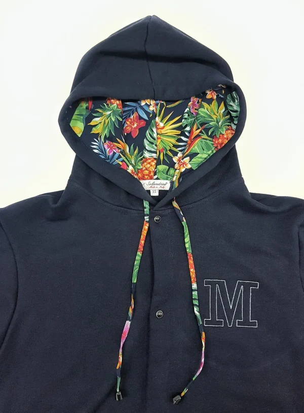 Felpa cardigan BLU con Cappuccio interno tessuto hawaii made in Italy Fantasia 100% cotone  Unisex Sweatshirt blue Hoodie