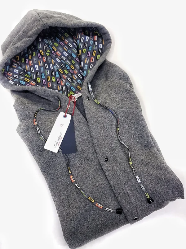 Felpa cardigan grigia con Cappuccio design musicassette puro cotone made in Italy Fantasia 100% cotone Unisex Sweatshirt blue Hoodie