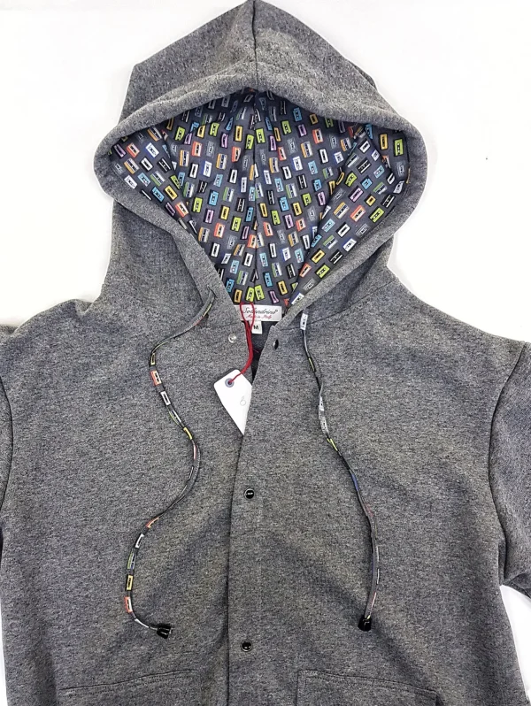 Felpa cardigan grigia con Cappuccio design musicassette puro cotone made in Italy Fantasia 100% cotone Unisex Sweatshirt blue Hoodie
