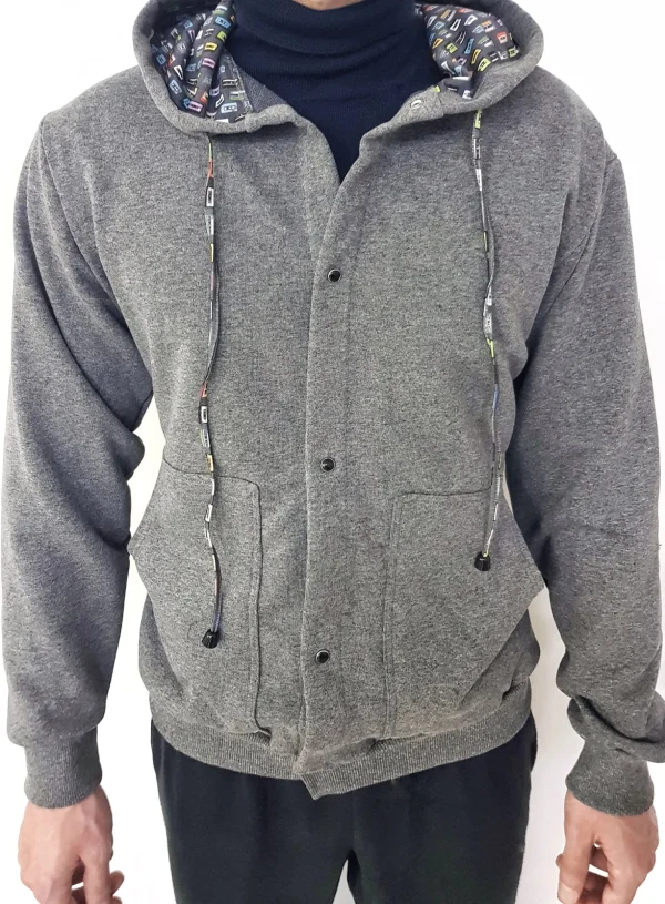 Felpa cardigan grigia con Cappuccio design musicassette puro cotone made in Italy Fantasia 100% cotone Unisex Sweatshirt blue Hoodie