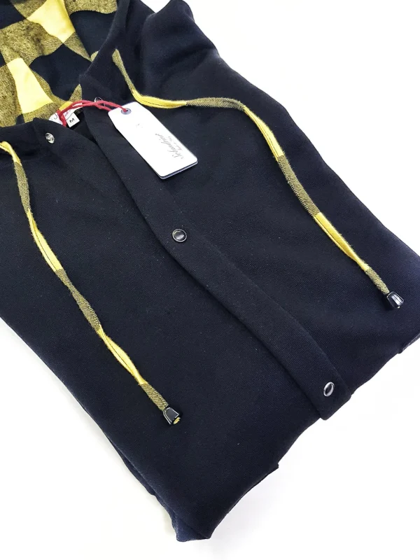 Felpa cardigan nera con Cappuccio check a quadri giallo nero puro cotone made in Italy Fantasia 100% cotone Unisex Sweatshirt blue Hoodie