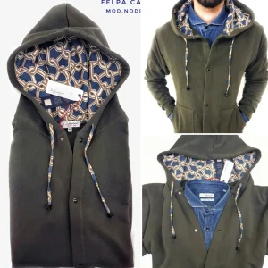 Felpa cardigan Verdone militare con Cappuccio tessuto design made in Italy Fantasia 100% cotone  Unisex Sweatshirt blue Hoodie