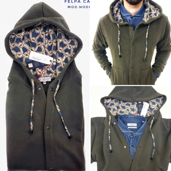Felpa cardigan Verdone militare con Cappuccio tessuto design made in Italy Fantasia 100% cotone  Unisex Sweatshirt blue Hoodie