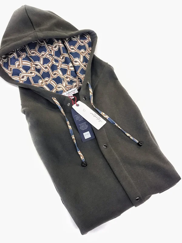 Felpa cardigan Verdone militare con Cappuccio tessuto design made in Italy Fantasia 100% cotone  Unisex Sweatshirt blue Hoodie