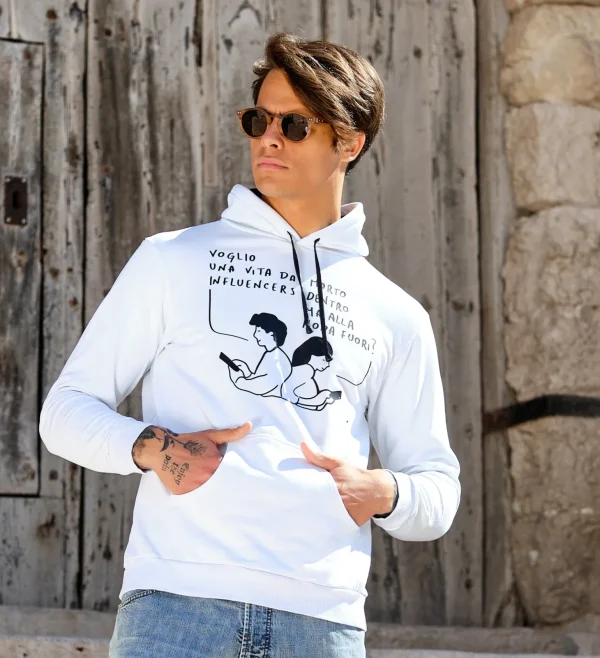 Felpa d'autore Nicola Madonia vignetta artistica influencer con Cappuccio Design made in Italy Fantasia  100% cotone - Sweatshirt hoodie