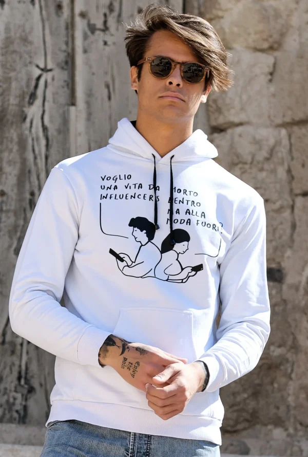 Felpa d'autore Nicola Madonia vignetta artistica influencer con Cappuccio Design made in Italy Fantasia  100% cotone - Sweatshirt hoodie