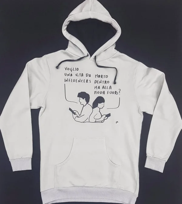 Felpa d'autore Nicola Madonia vignetta artistica influencer con Cappuccio Design made in Italy Fantasia  100% cotone - Sweatshirt hoodie