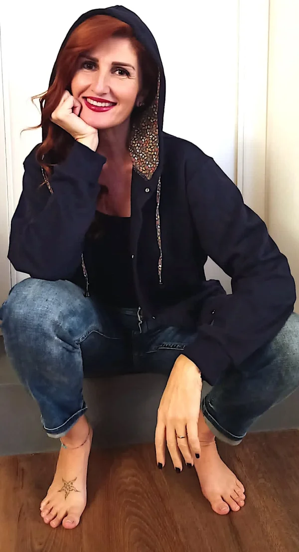 Felpa Donna cardigan Blu con Cappuccio unisex design micro fantasia foliage made in Italy Fantasia 100% cotone  Unisex Sweatshirt blue Hoodie