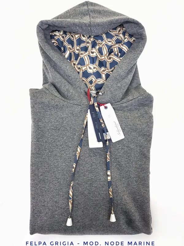 Felpa grigia con Cappuccio Design node marine made in Italy Fantasia  100% cotone -  Unisex Sweatshirt Grey Hoodie