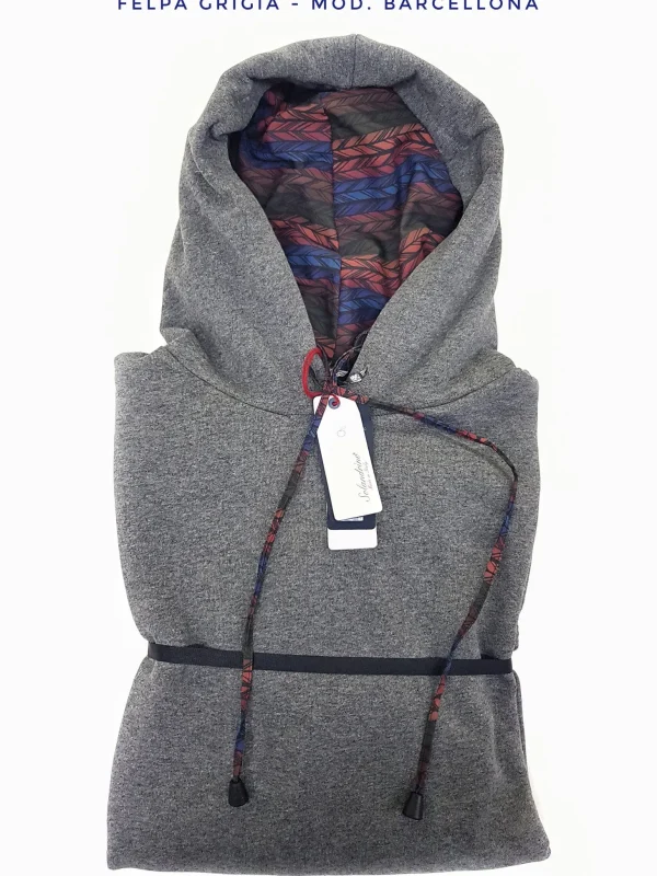 Felpa Grigia con Cappuccio Design Barcellona made in Italy Fantasia  100% cotone -  UNISEX Sweatshirt grey hoodie