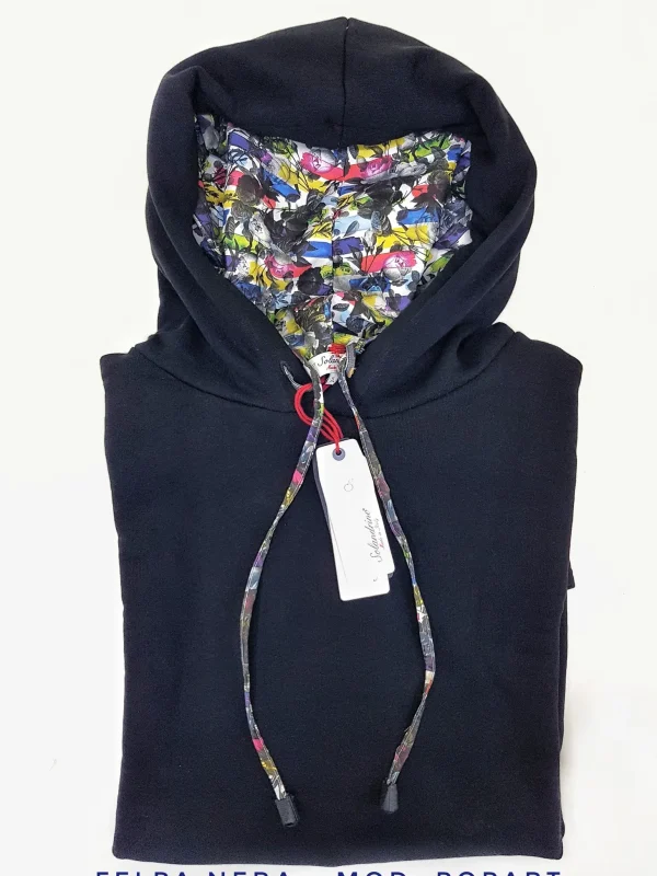 Felpa Nera con Cappuccio design POPART  made in Italy Fantasia 100% cotone  Unisex Sweatshirt black Hoodie