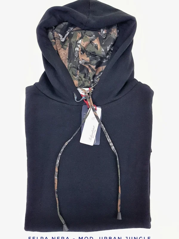 Felpa Nera con Cappuccio Design urban jungle made in Italy Fantasia  100% cotone -  Unisex Sweatshirt Black Hoodie