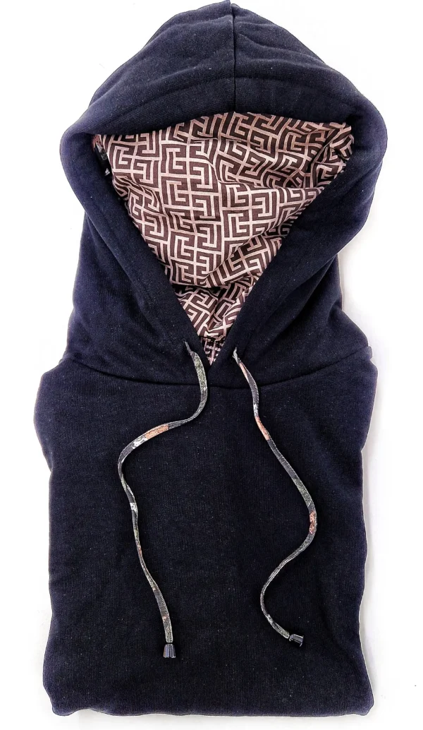 Felpa nera con Cappuccio design geometrico puro cotone made in Italy Fantasia 100% cotone Unisex black Hoodie