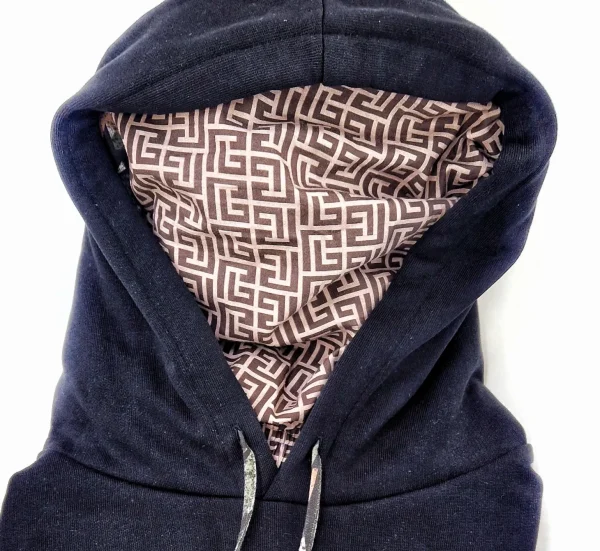 Felpa nera con Cappuccio design geometrico puro cotone made in Italy Fantasia 100% cotone Unisex black Hoodie