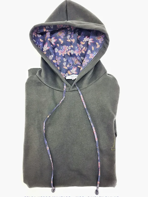 Felpa Verdone Militare con Cappuccio Design Paisley made in Italy Fantasia 100% cotone - Unisex Sweatshirt Dark Green Hoodie