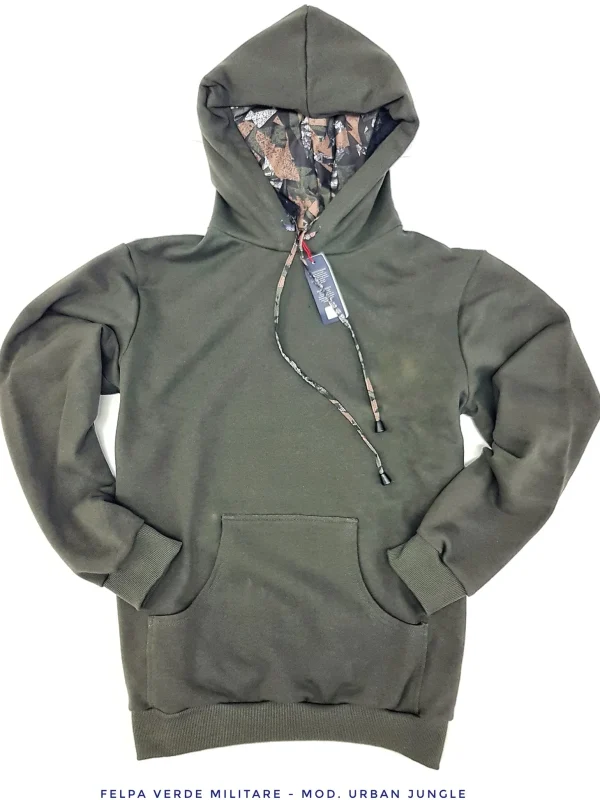 Felpa Verdone militare con Cappuccio Design Urban Jungle made in Italy Fantasia 100% cotone -  Unisex Sweatshirt dark green  Hoodie