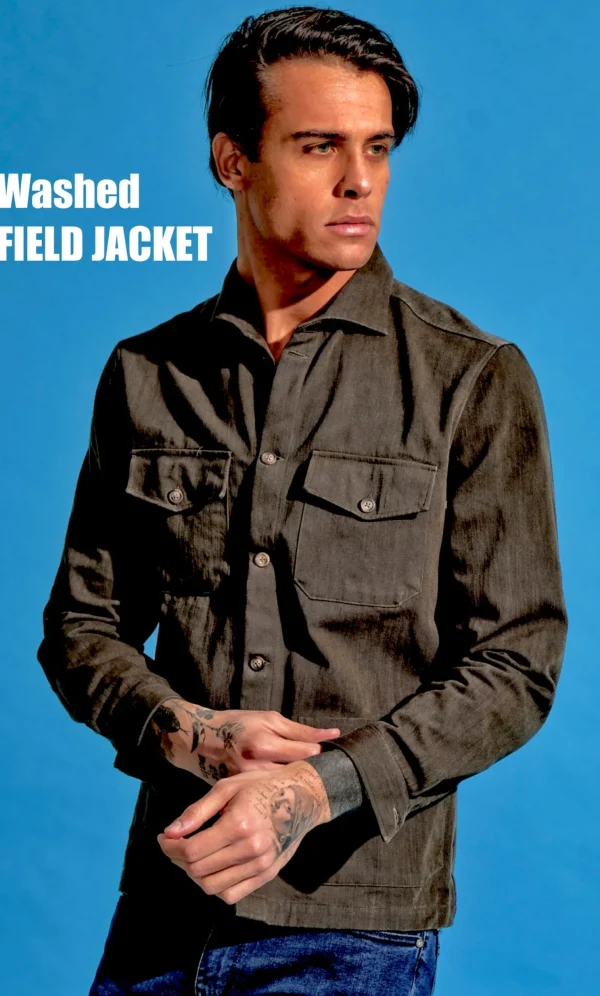 Giacca Overshirt Field Jacket marrone testa di moro Sahariana Safari militare 4 tasche gabardina 100% cotone Made in italy
