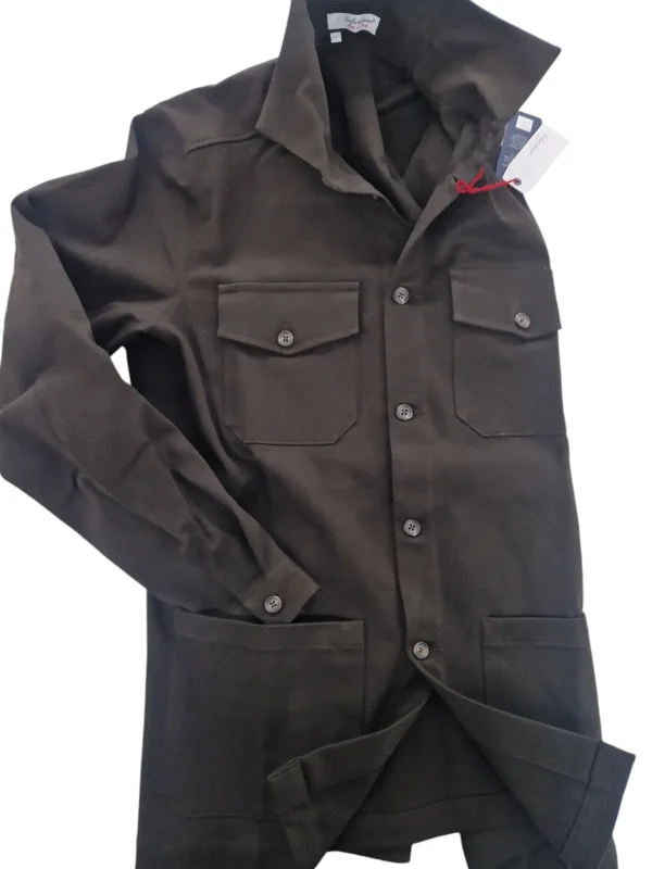 Giacca Overshirt Field Jacket marrone testa di moro Sahariana Safari militare 4 tasche gabardina 100% cotone Made in italy
