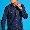 Giacca Overshirt Jeans Blu Sahariana Safari 4 tasche 100% denim navy blue  in