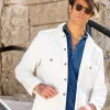 Giacca Overshirt Sahariana Safari Bianco velluto corduroy militare 4 tasche gabardina 100% cotone Made in italy