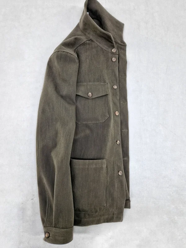 Giacca Overshirt Sahariana Safari kaki brown militare  4 tasche gabardina 100% cotone Made in italy