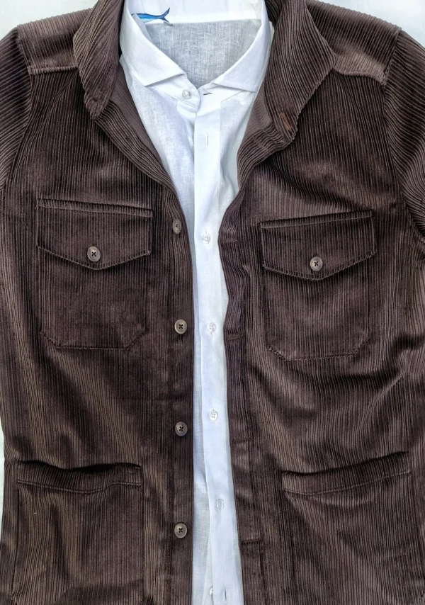 Giacca Overshirt Sahariana Safari Marrone testa di moro 4 tasche gabardina 100% cotone Made in italy