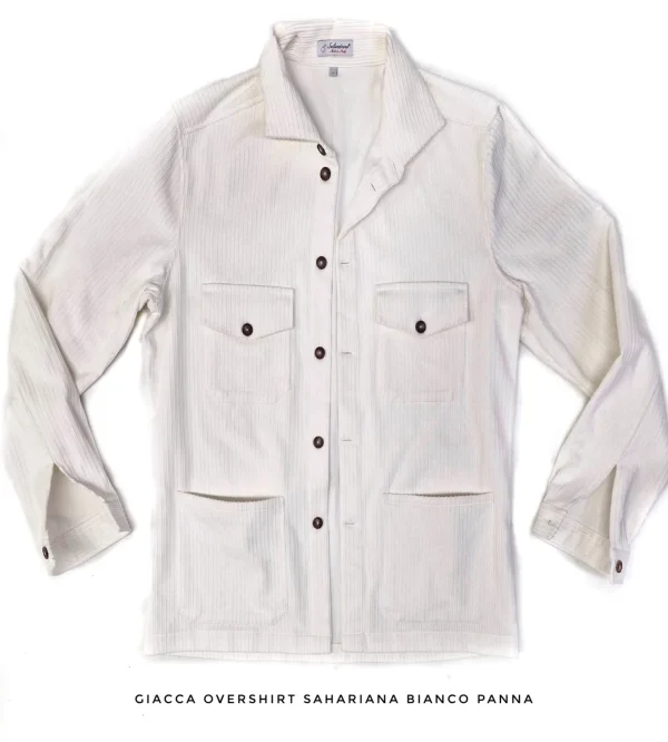 Giacca Overshirt Sahariana Safari Bianco velluto corduroy militare 4 tasche gabardina 100% cotone Made in italy