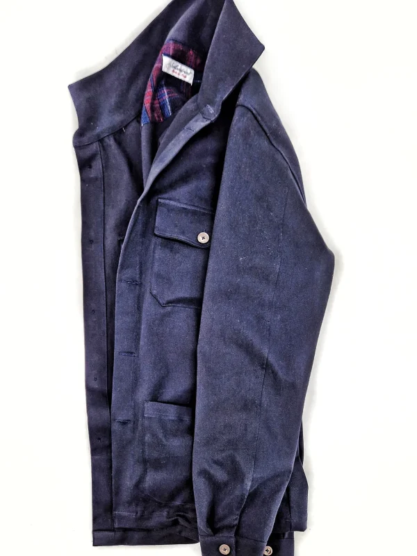 Giacca Overshirt Sahariana Safari Gabardina blu inserto scozzese 4 tasche 98% cotone 2%elastane  Made in italy