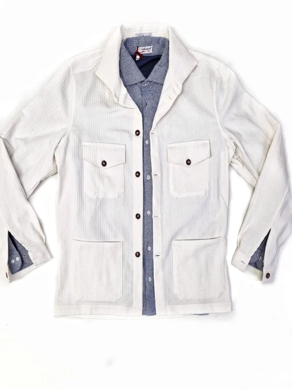 Giacca Overshirt Sahariana Safari Bianco velluto corduroy militare 4 tasche gabardina 100% cotone Made in italy