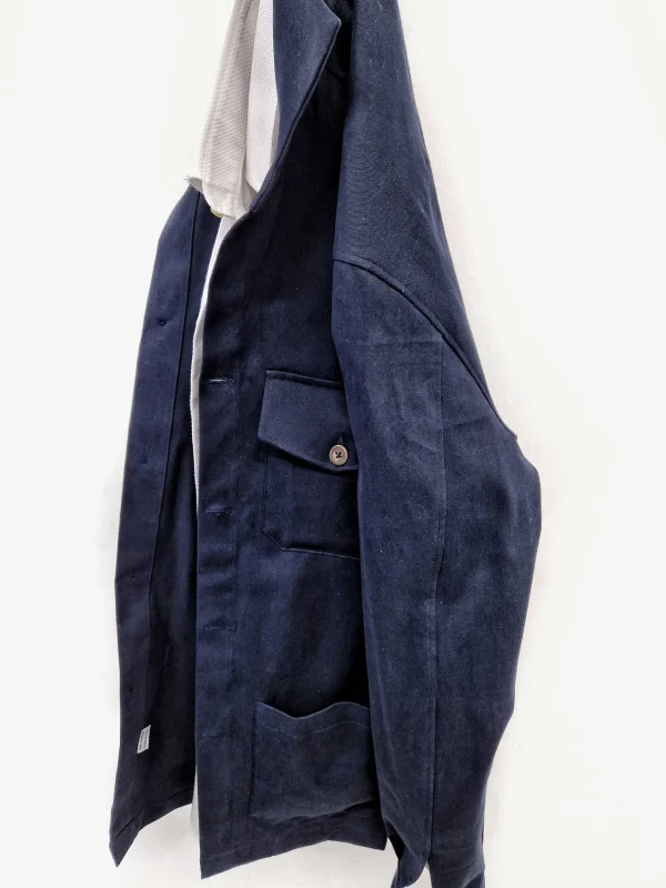 Giacca Overshirt Sahariana Safari Gabardina blu inserto scozzese 4 tasche 98% cotone 2%elastane  Made in italy