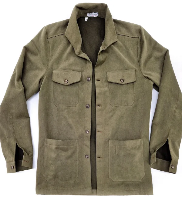 Giacca Overshirt  Sahariana Safari verdone militare 4 tasche gabardina 100% cotone Made in italy