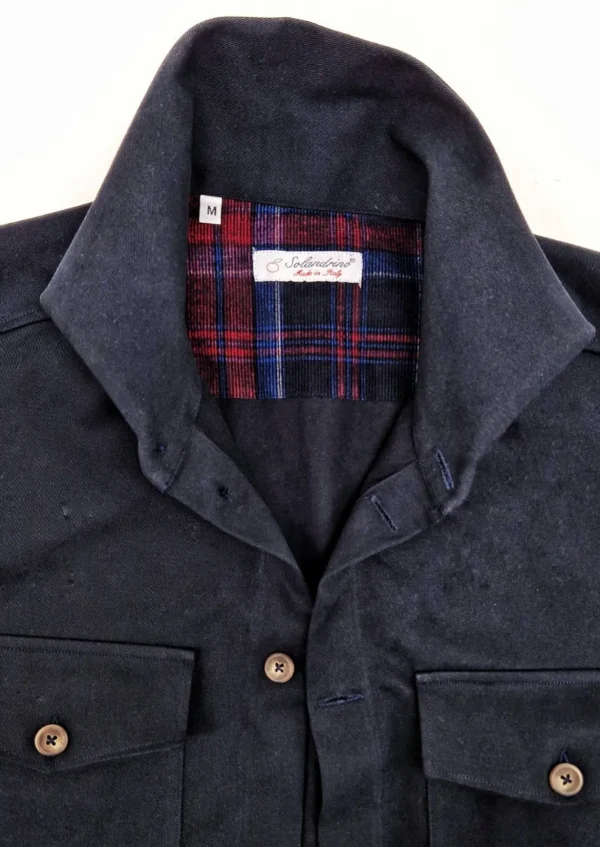 Giacca Overshirt Sahariana Safari Gabardina blu inserto scozzese 4 tasche 98% cotone 2%elastane  Made in italy