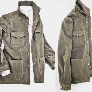 Giacca Sahariana Overshirt Unisex Donna Safari kaki brown militare  4 tasche gabardina 100% cotone Made in italy