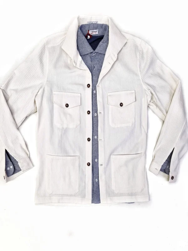 Giacca Sahariana Overshirt Safari Bianco velluto corduroy militare 4 tasche gabardina 100% cotone Made in italy