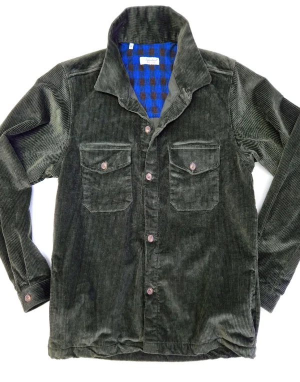 Giacca Sahariana velluto verdone scuro 4 tasche Overshirt Safari 100% cotone Made in italy