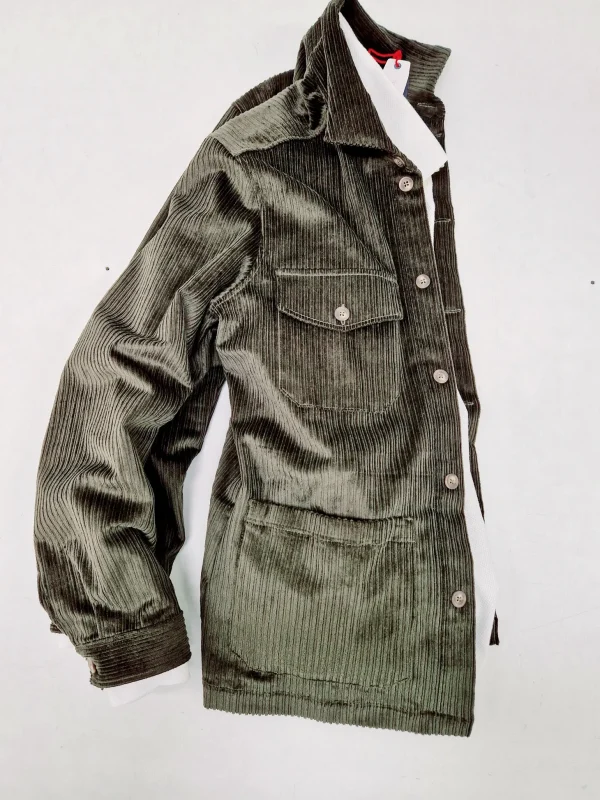 Giacca Sahariana verdone scuro kaki militare 4 tasche Overshirt Safari 100% cotone Made in italy