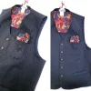 Gilet Panciotto blue gabardina 100% Cotone con inserto e pochet fantasia Made in Italy