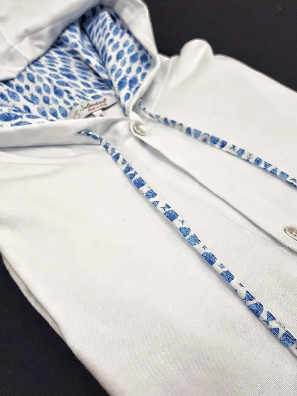 Maglia cardigan jersey Bianca con Cappuccio Design fisherman  made in Italy Fantasia  100% cotone - Sweatshirt hoodie