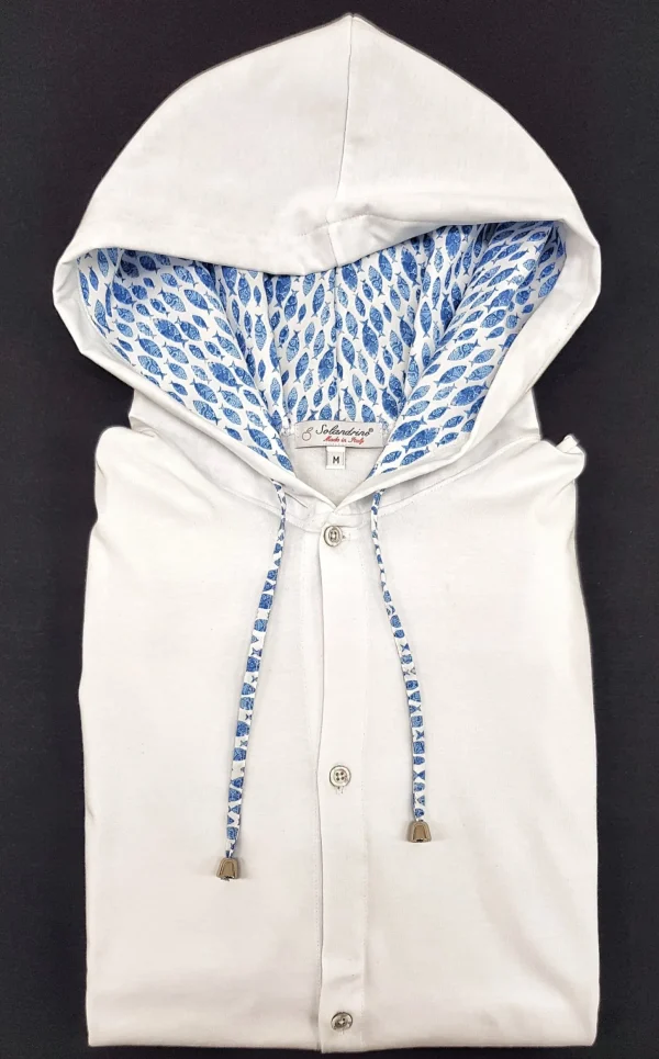 Maglia cardigan jersey Bianca con Cappuccio Design fisherman  made in Italy Fantasia  100% cotone - Sweatshirt hoodie