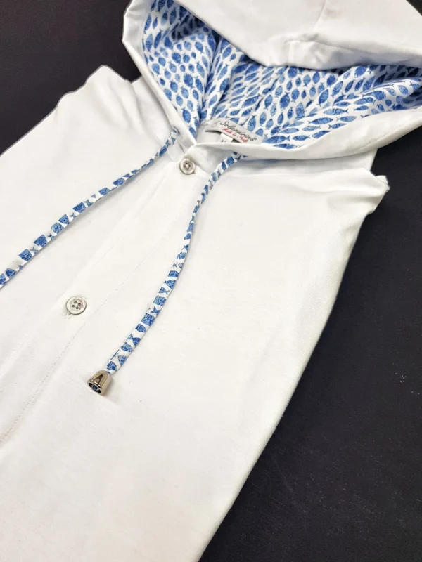 Maglia cardigan jersey Bianca con Cappuccio Design fisherman  made in Italy Fantasia  100% cotone - Sweatshirt hoodie