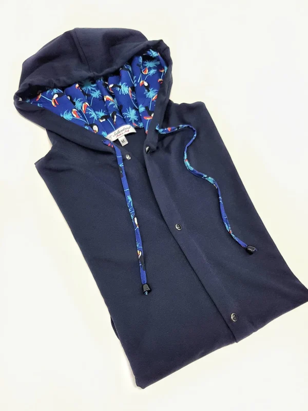 Maglia cardigan jersey blu con Cappuccio Design tucano made in Italy Fantasia  100% cotone - Sweatshirt hoodie