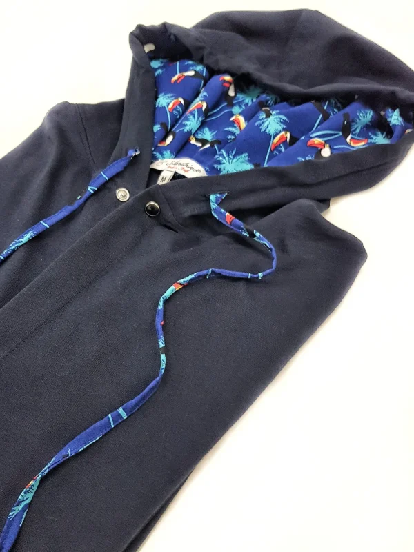 Maglia cardigan jersey blu con Cappuccio Design tucano made in Italy Fantasia  100% cotone - Sweatshirt hoodie