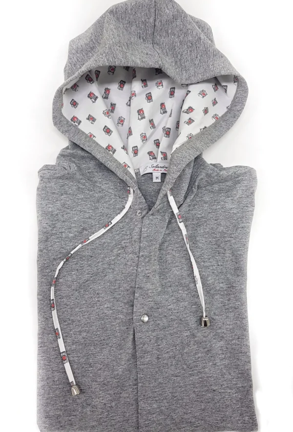 Maglia cardigan jersey grigio melange con Cappuccio Design reporter made in Italy Fantasia  100% cotone - jersey hoodie