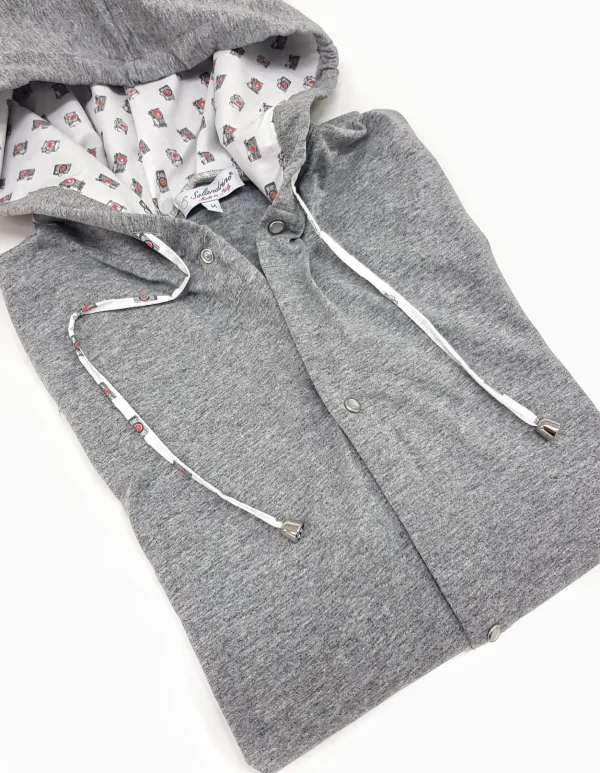 Maglia cardigan jersey grigio melange con Cappuccio Design reporter made in Italy Fantasia  100% cotone - jersey hoodie