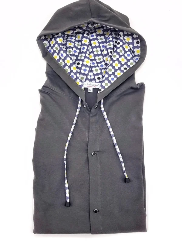 Maglia cardigan jersey verdone  con Cappuccio Design quadrifoglio made in Italy Fantasia  100% cotone - Sweatshirt hoodie