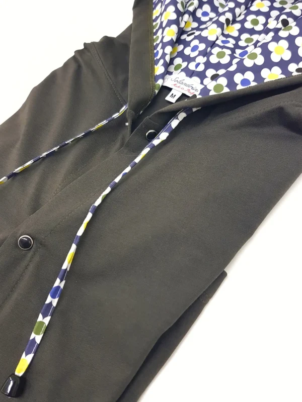 Maglia cardigan jersey verdone  con Cappuccio Design quadrifoglio made in Italy Fantasia  100% cotone - Sweatshirt hoodie