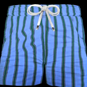 Pantaloncino in cotone Shorts Bermuda Fasciato Azzurro Rigato Verde 100% Cotone 2 tasche laterali Made in Italy