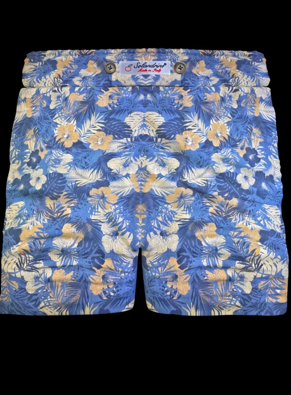 Pantaloncino in cotone Shorts Bermuda fantasia Hawaii Blue 100% Cotone 2 tasche laterali Made in Italy